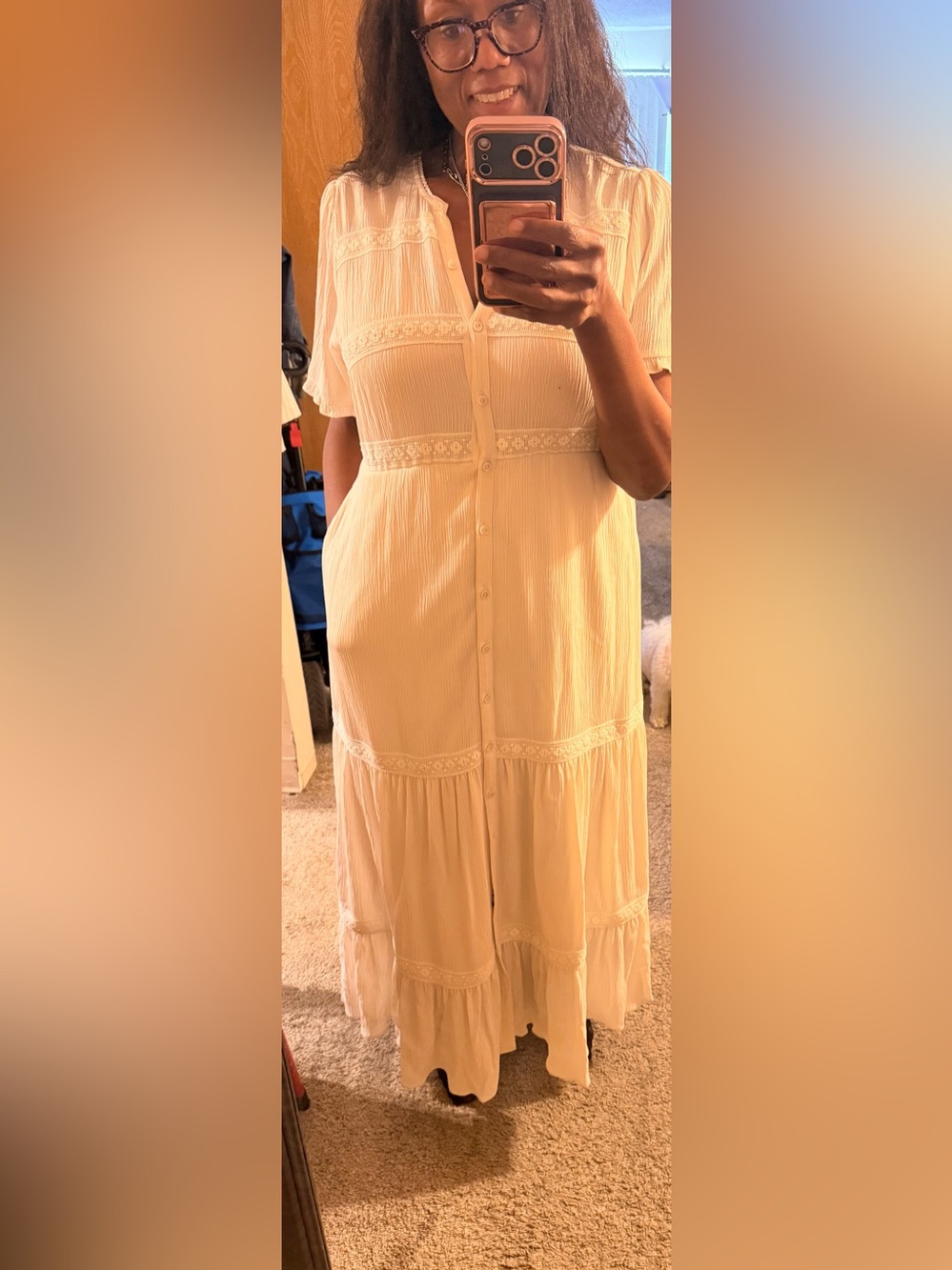 torrid Cream Button-Front Maxi Dress with Lace Insets